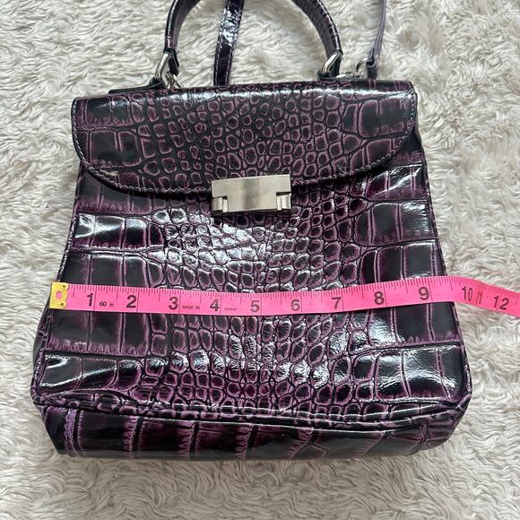 Purple Genuine Leather Crocodile Embossed Patent Purse Crossbody Bag Eggplant - Picture 3 of 11